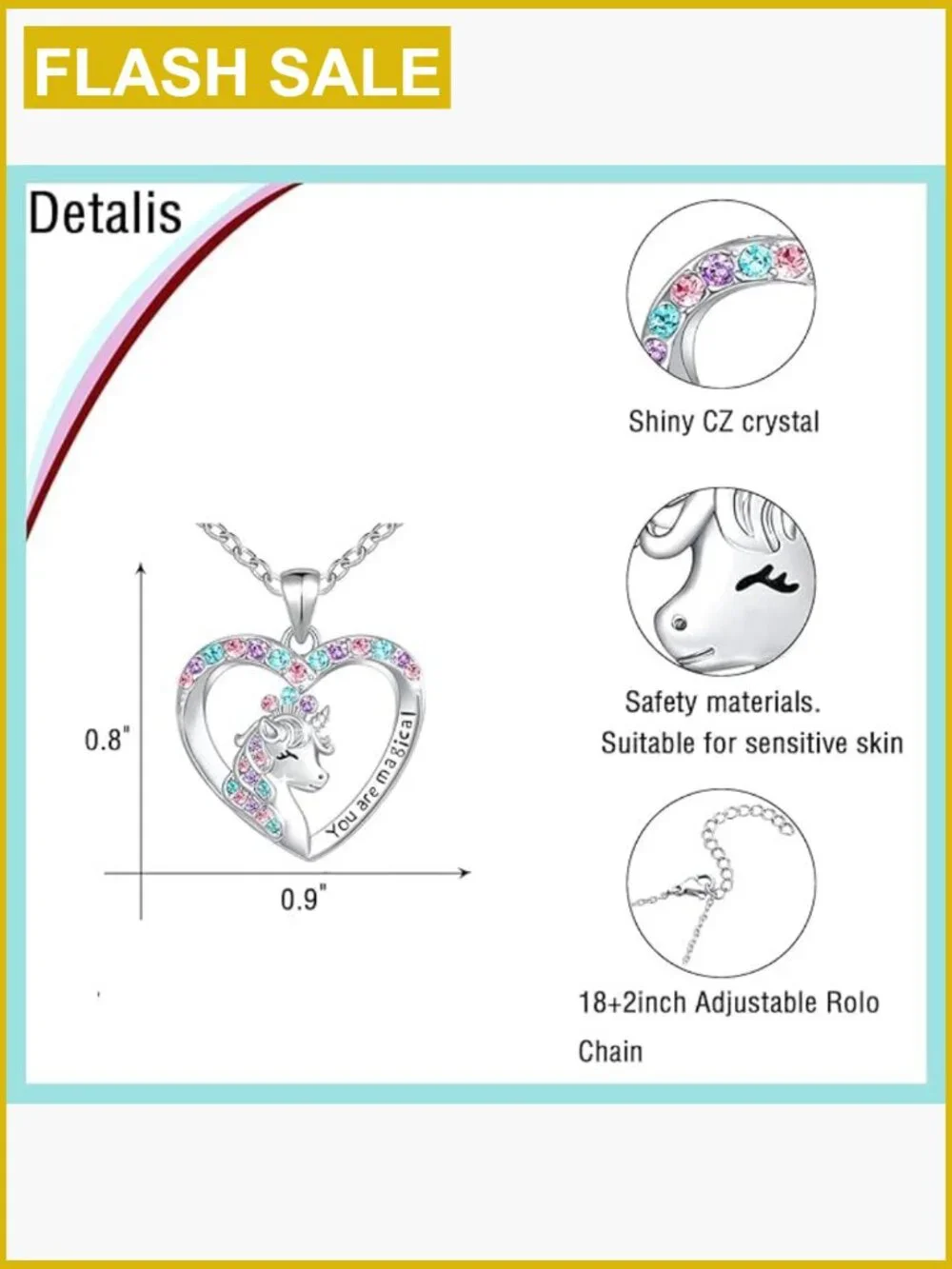 Magical Unicorn Crystal Heart Pendant Necklace for Girls
